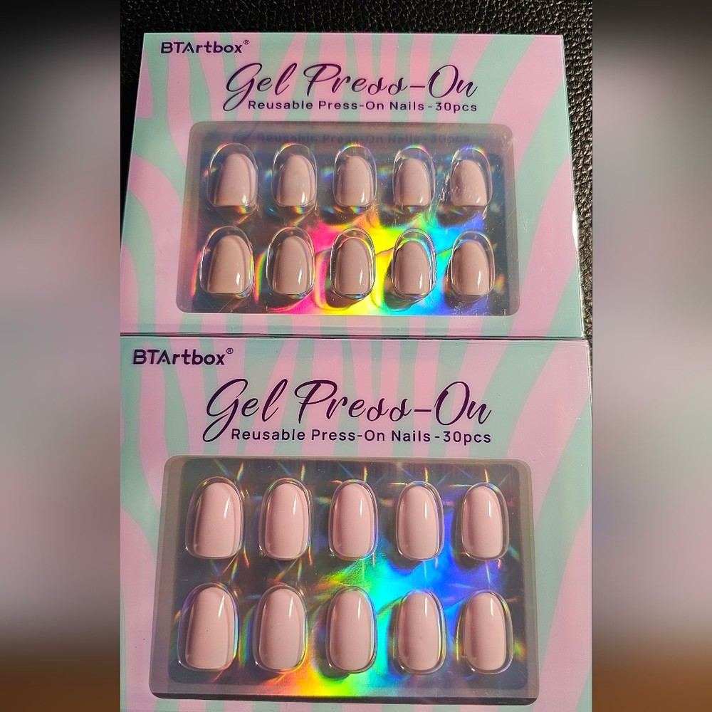 BTArtbox Press-On Nails - Pink Beige Nuetral short round 2 sets